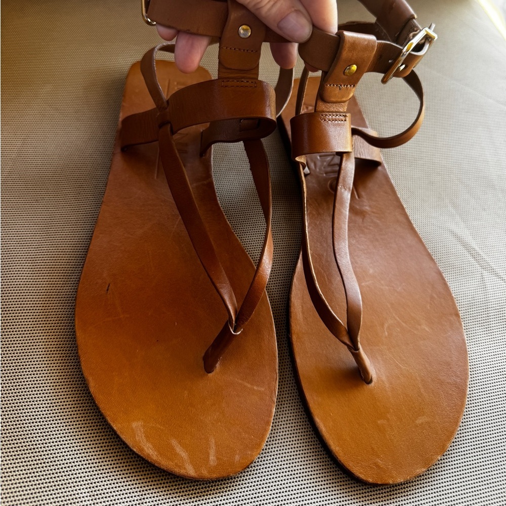 Antonio Melani Ledger Tan Leather Ankle Strap Thong Sandals Women Size 9.5 - Picture 4 of 11
